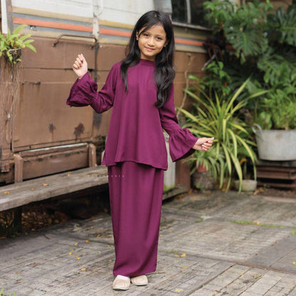 Kurung Aleya Kids baju kurung budak como crepe warna Anggun – Masyarabia