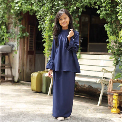 Kurung Aleya Kids baju kurung budak como crepe warna Akasia – Masyarabia